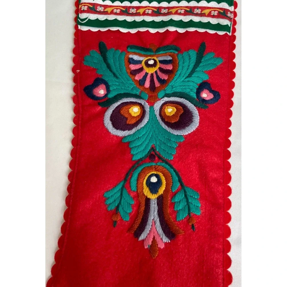 Vintage Handcrafted Embroidered Southwestern Style‎ Christmas Holiday Stocking